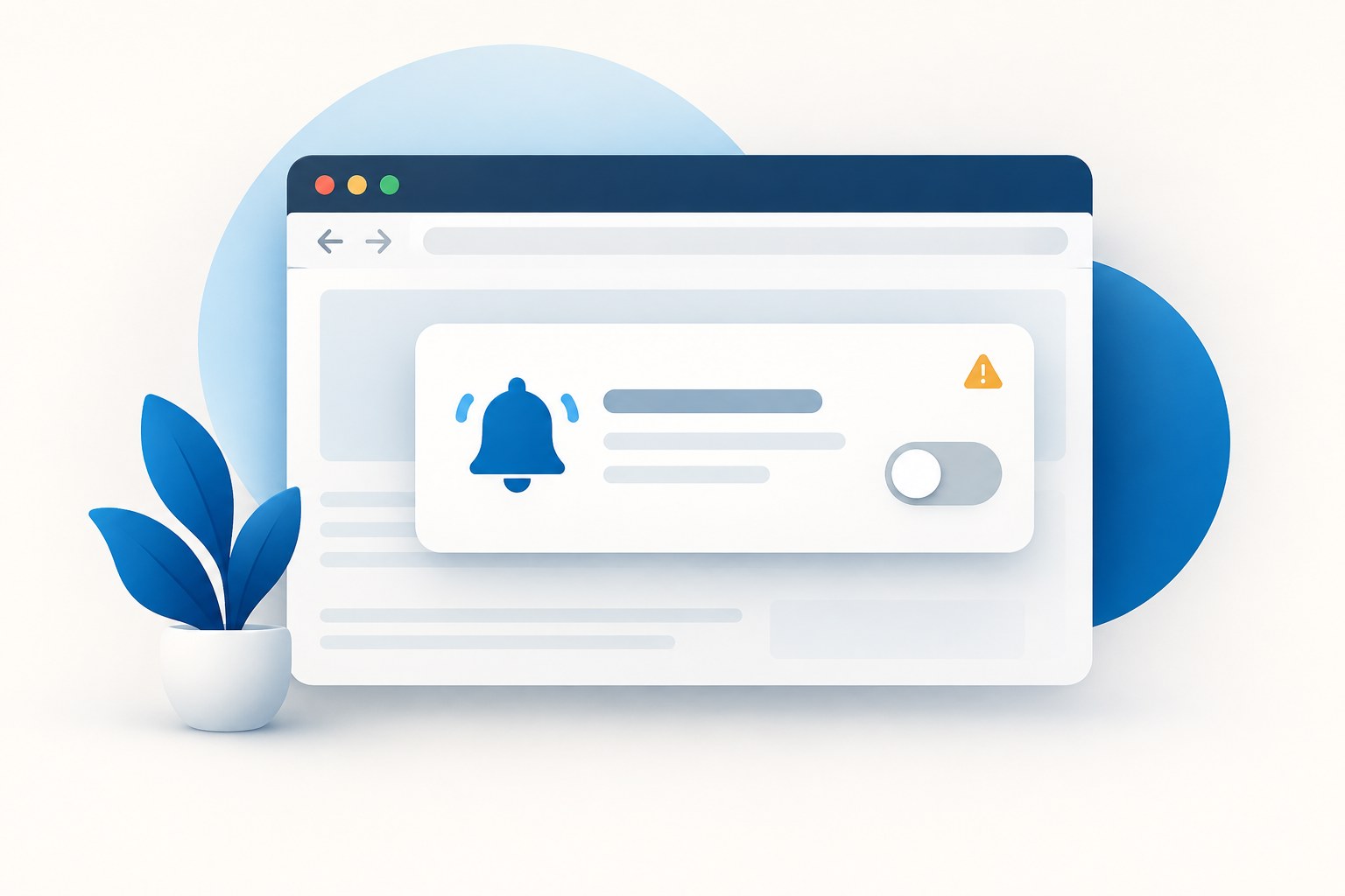 Illustration eines Browserfensters mit Benachrichtigungsglocke und Schalter zum Blockieren
