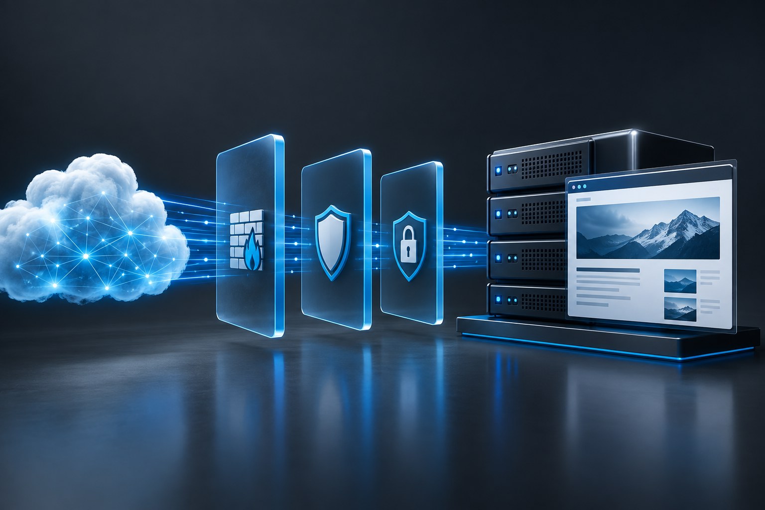 Mehrschichtiger Schutz einer WordPress-Website durch Cloud-, Firewall- und Server-Sicherheit